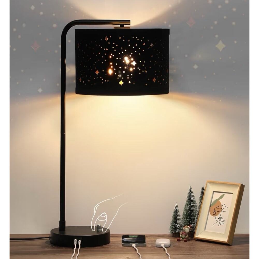 Seaside Village Modern Table Lamp USB C+A Ports Star Shade Dimmable LED New